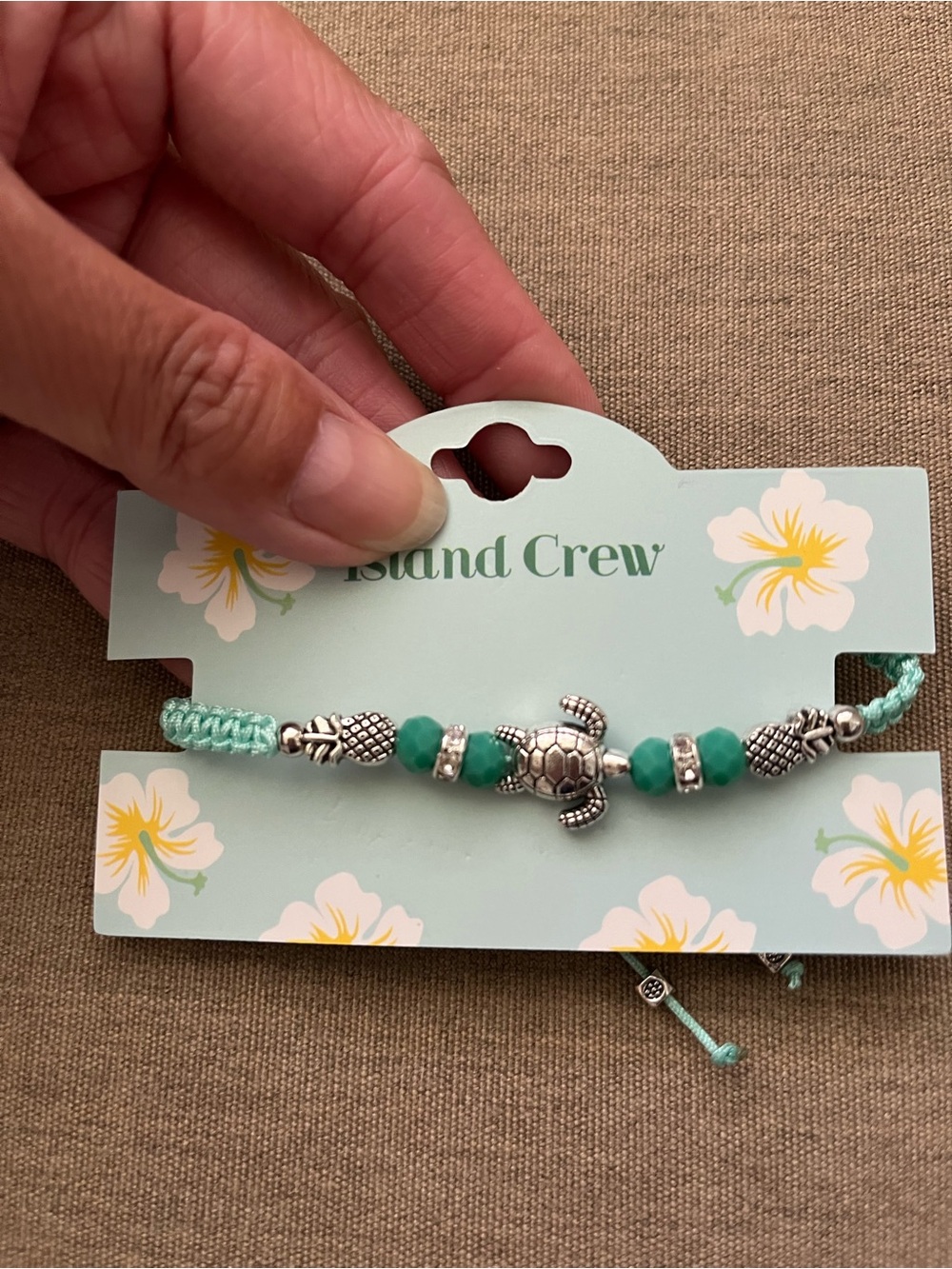 ALOHA Mint Braided Bracelet with Turtle Charm